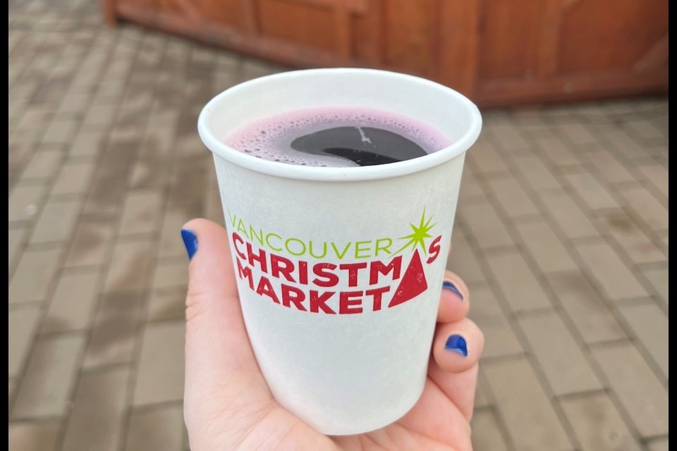 Mulled wine is a staple at the Vancouver Christmas Market, and is also available in a special souvenir mug