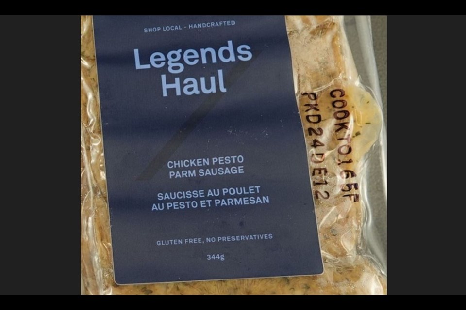 The Chicken Pesto Parm Sausage sold by Vancouver company Legends Haul is the subject of a recall as it doesn't declare wheat on its label.