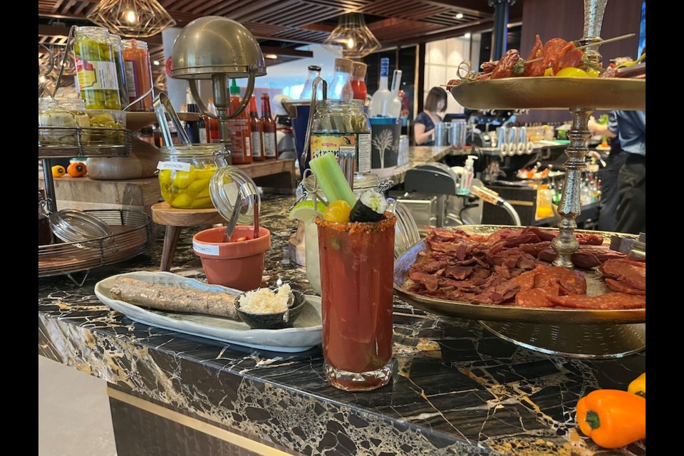 There's a build-your-own Bloody Mary or Caesar bar during brunch service, or you can have service from a tableside Mimosa cart
