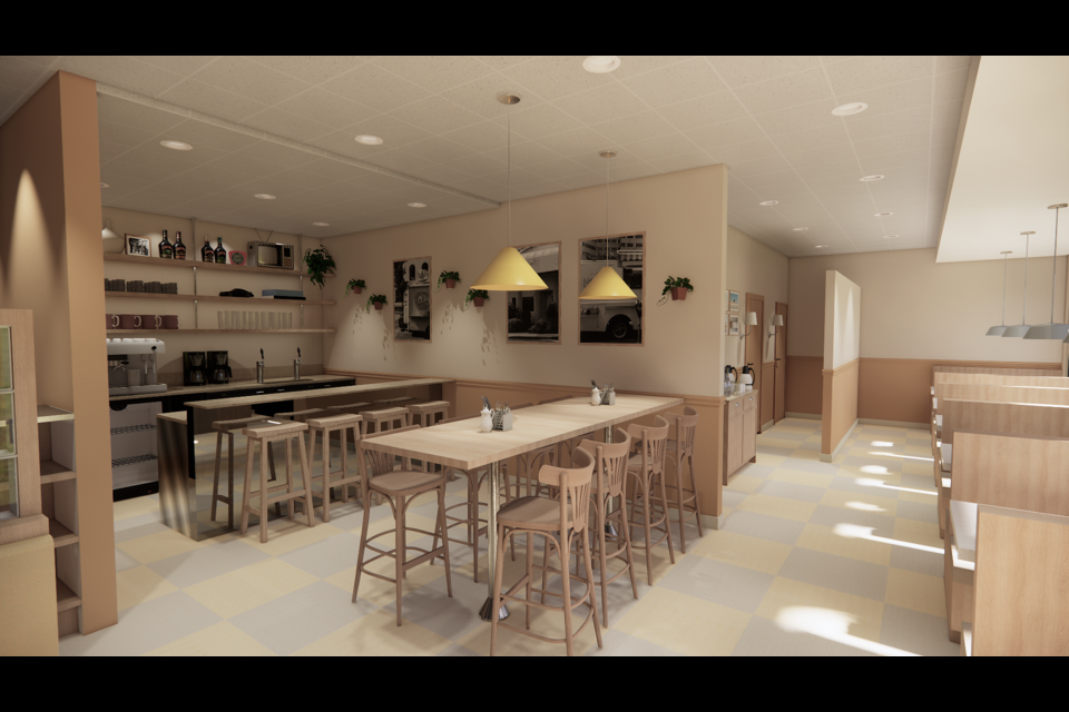 A rendering shows Yolks at 988 Davie St will have a sleek, modern, light interior. 