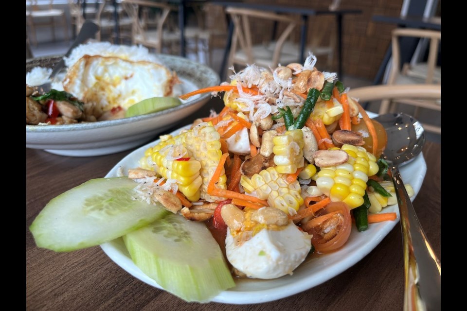 Tum Corn is a vibrant and tangy salad that showcases what E Sarn Thai food is most well known for: heat and sourness. Zab Bite specializes in authentic Thai food from the SE Asian nation's north-east region