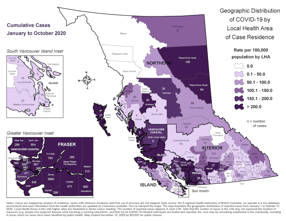 This Map Shows Where The Highest Numbers Of Coronavirus Are In B C Map Vancouver Is Awesome