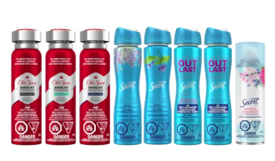 A Canada-wide recall has been issued for Old Spice and Secret aerosol spray antiperspirant products due to the presence of benzene detected in 2021.
