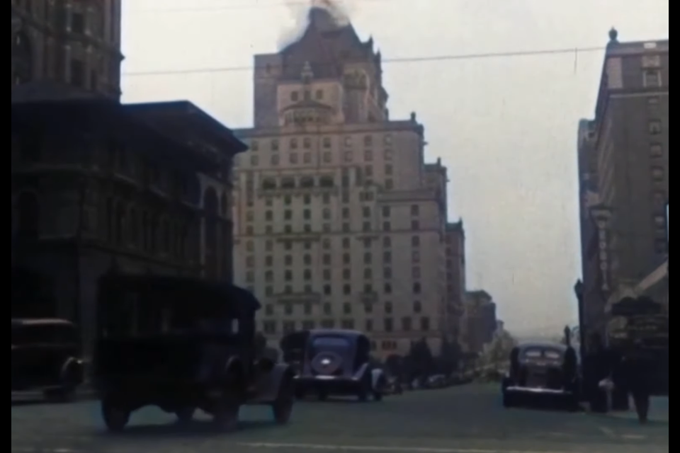 The 1942 video shows landmarks from around Vancouver like Hotel Vancouver.