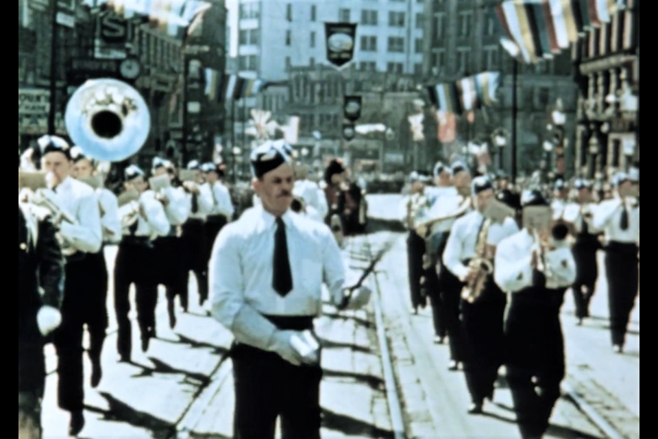 A 5 mile long parade marches through Vancouver as part of the 1946 Diamond Jubilee celebrations the city held. Reference: AM1487-: 2018-008.1