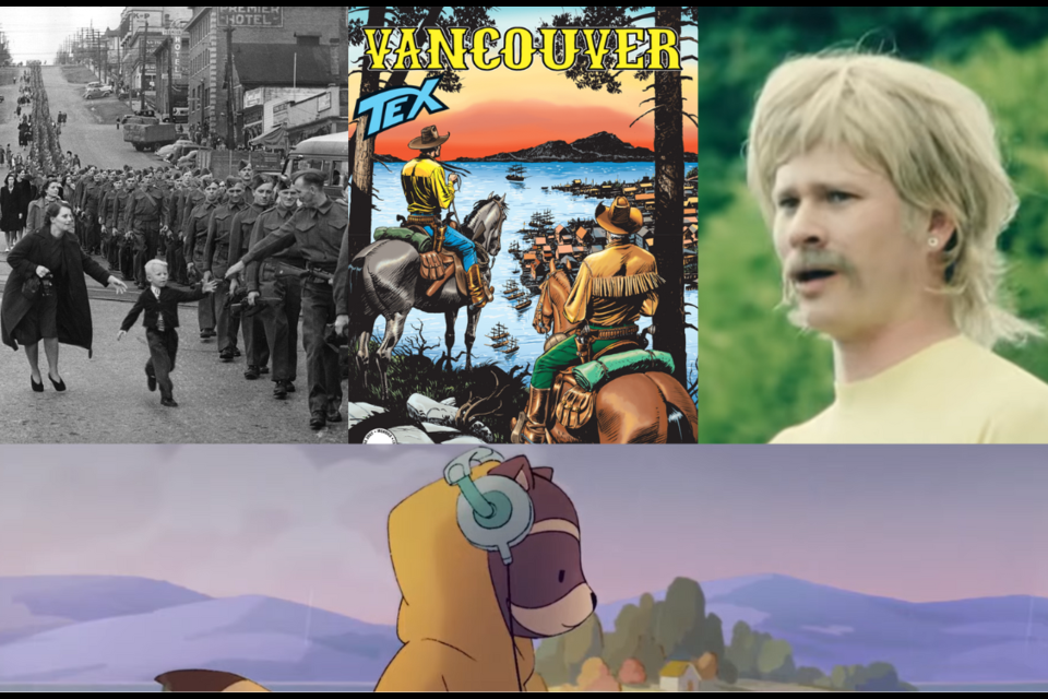 Clockwise from top left: 'Wait for me, daddy,' Tex Willer: Vancouver, First Date video by Blink 182, Chillhop Radio live stream.