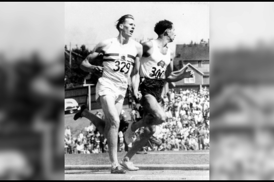 Empire Stadium was the site of the famed 'Miracle Mile' race between John Landy and Roger Bannister. There's a statue at the site depicting the famous glance over the shoulder.
Reference code: AM281-S8-: CVA 180-3607