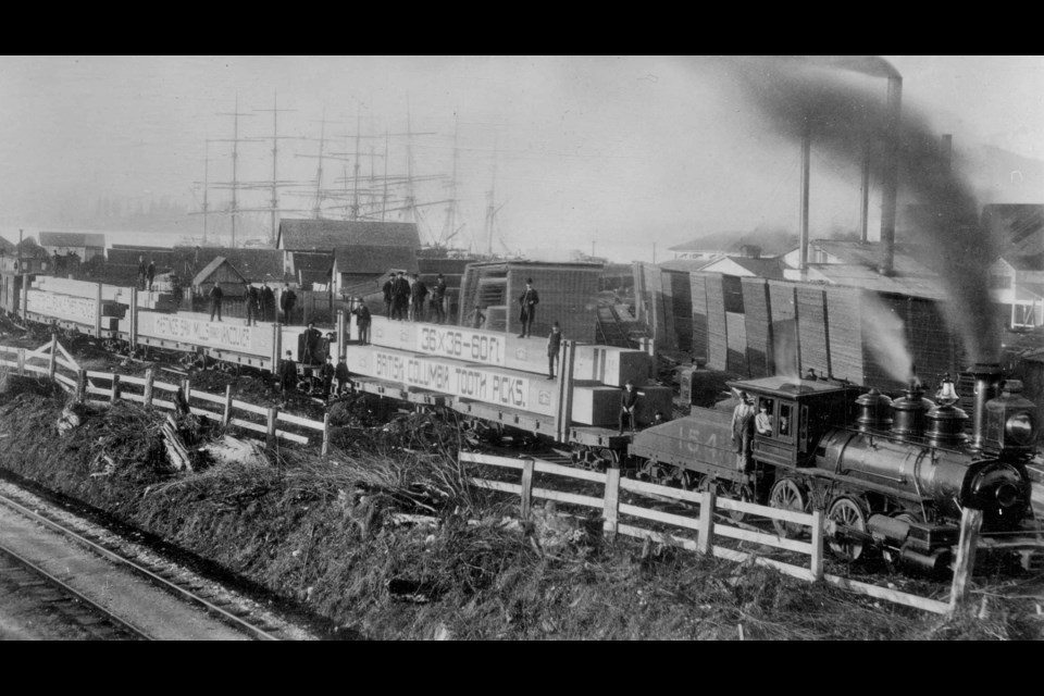 A British Columbia toothpick was a massive piece of lumber, often three feet wide and thick and 60 feet long.
Reference code: AM54-S4-2-: CVA 371-2697