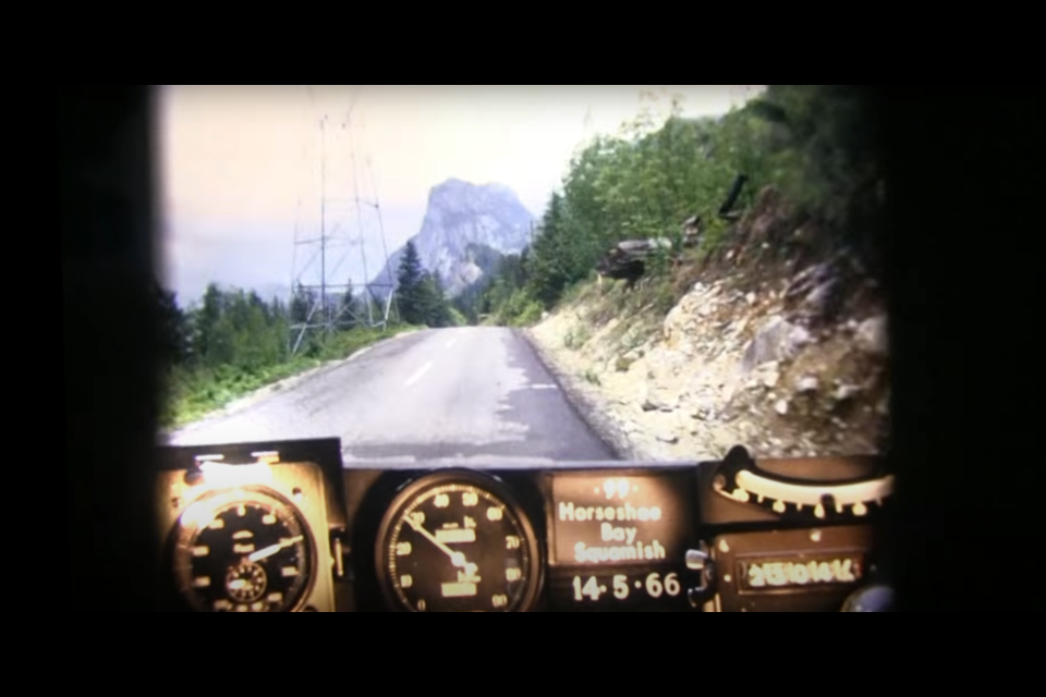 A frame from a 1966 video that takes you on a trip up from Horseshoe Bay to Squamish.