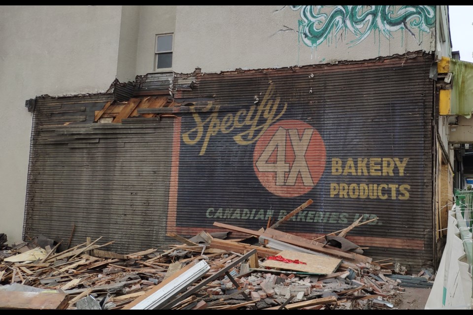 The recently uncovered 4X Bakery sign at the corner of East Hastings and Penticton Streets.