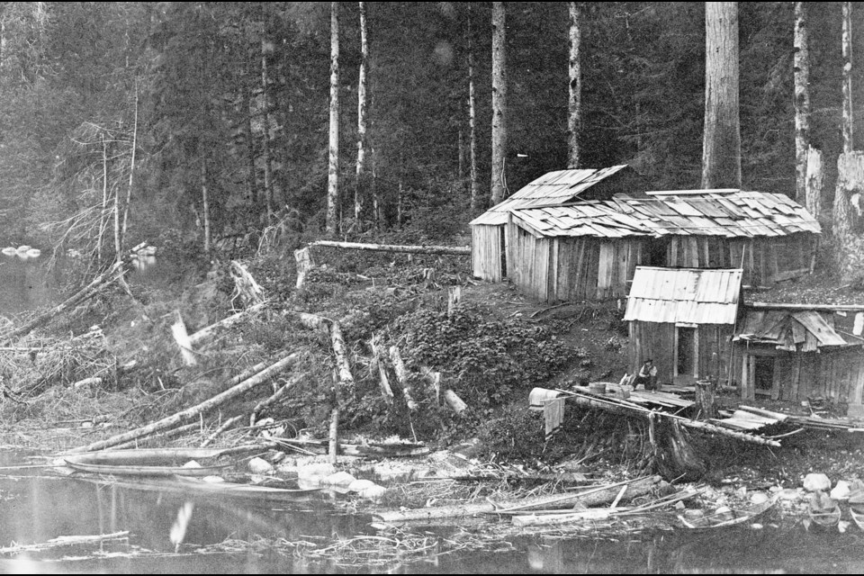 One of the first photos of the area now known as Vancouver, this photo from 1868 shows the dwellings of some of the local Ƶapppeople who lived in what is now Stanley Park. A man can be seen sitting near the shore on the right side.
Reference code: AM54-S4-: St Pk N4