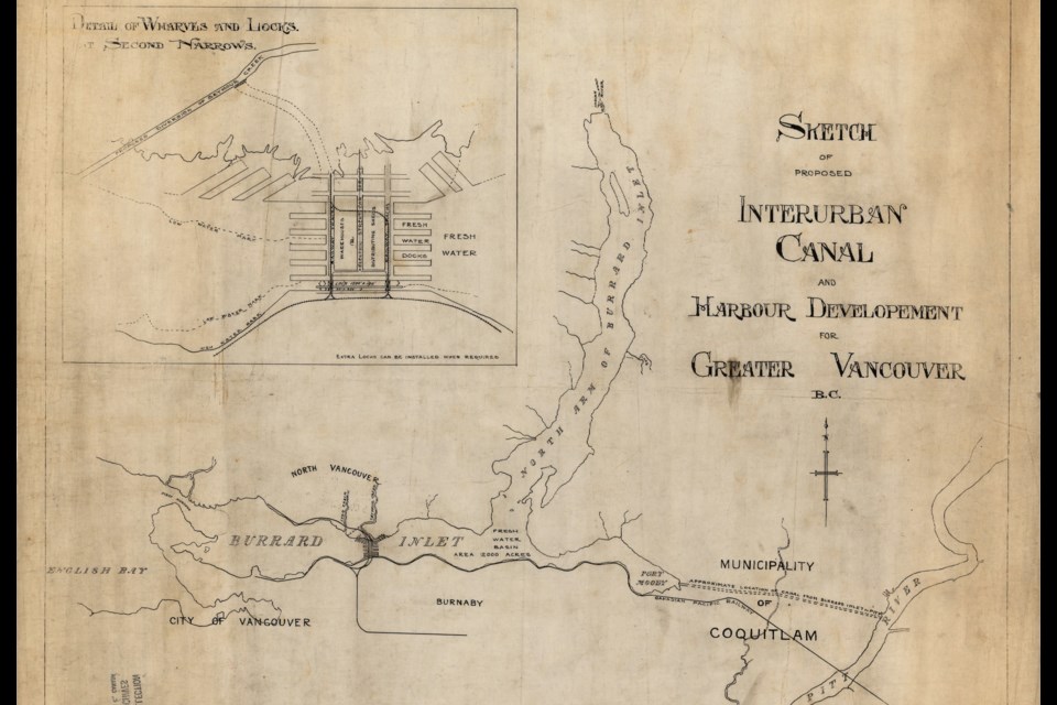 The massive canal and locks system would have been a huge project and restructured Metro Vancouver's infrastructure early in the city's history.
Reference code: AM1594-: MAP 11