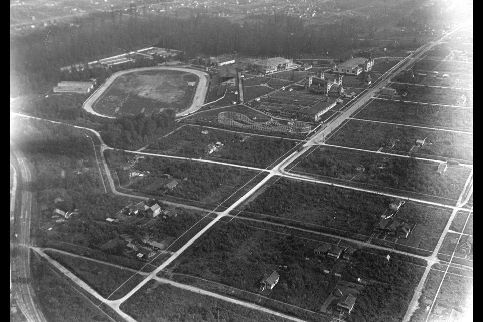The photos show Metro Vancouver from the sky, as it was in May 1919. The photos were taken from a biplane flown by a WW1 flying ace. Areas captured include Hastings Park, the downtown core and Kitsilano. See map for details. Reference: CVA 1123-1
