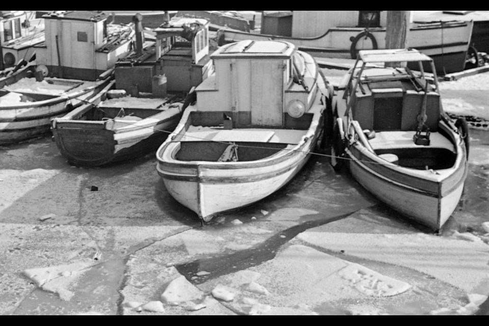 Fishing boats stuck in the ice off Vancouver in 1936. Reference code: AM640-S1-: CVA 260-576