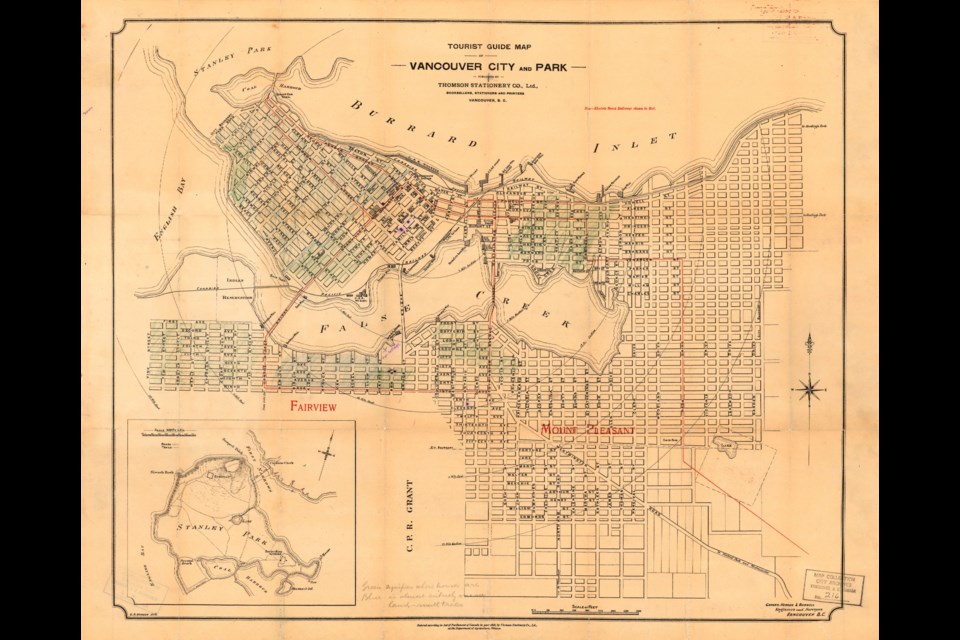 This 1898 tourist map of Vancouver isn't very artistic, but is very precise compared to others. Reference code AM1594-: MAP 216