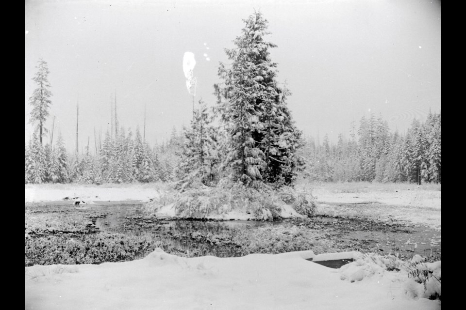 Beaver Lake in Stanley Park in 1898 covered by snow (before the park parts of the area were logged, so tall trees weren't a given).
Reference code: AM54-S4-: SGN 974