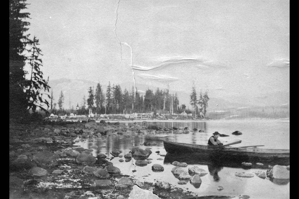 A man takes a break from rowing along what would become Vancouver's waterfront in 1885. Nowadays this location is where the Jack Poole Plaza and Olympic Cauldron sit.
Reference code: AM54-S4-: Wat P38