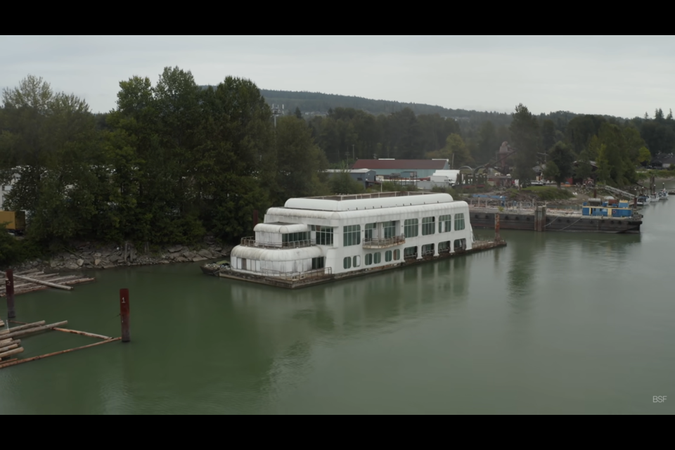 The McBarge sits in the Fraser River off Maple Ridge.