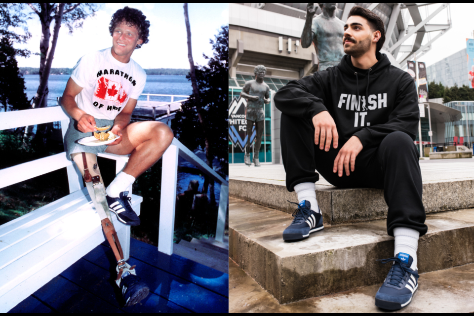 The shoe is similar to the ones Terry Fox wore on his Marathon of Hope.