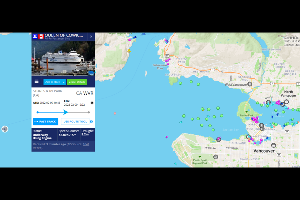 Ships like the local BC Ferries can be tracked.