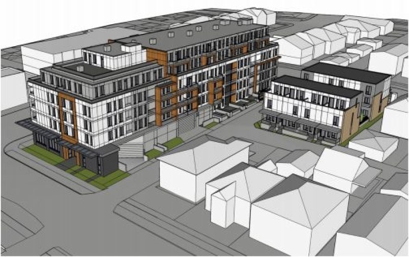 One building in the co-development project would house 95 market rental suites, while the other would feature 12 units in a stacked townhouse complex. 