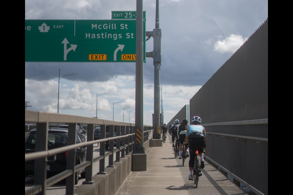 Ironworkers Memorial Bridge (often called the “Second Narrows” bridge) connects East Vancouver to North Vancouver and is popular with cyclists. 