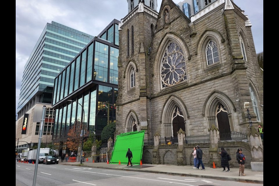A local spotted an actor dressed as a priest on the set of Old Guard 2 in downtown Vancouver, B.C. 