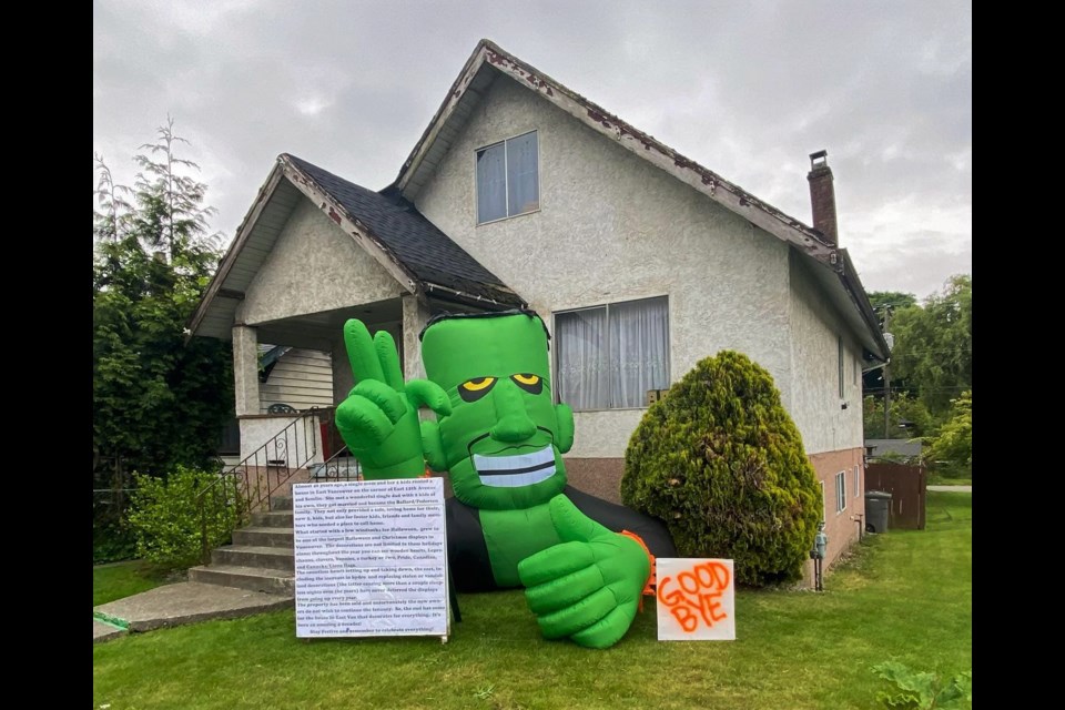 Frankenstein says goodbye from the front lawn of Ballard/Pedersen home.