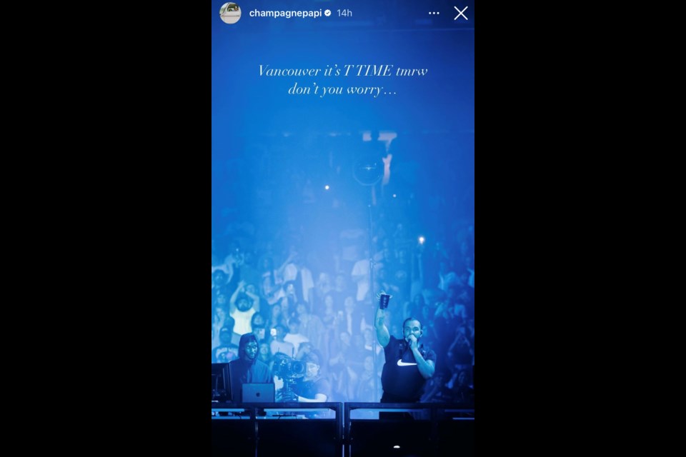 Travis Scott is rumoured to be joining Drake on stage after locals spotted him in Yaletown and Drake shared an Instagram story seemingly addressing the speculations. 