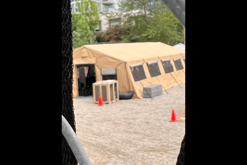 The art department has created a "refugee camp" inside of the lot for the series. 