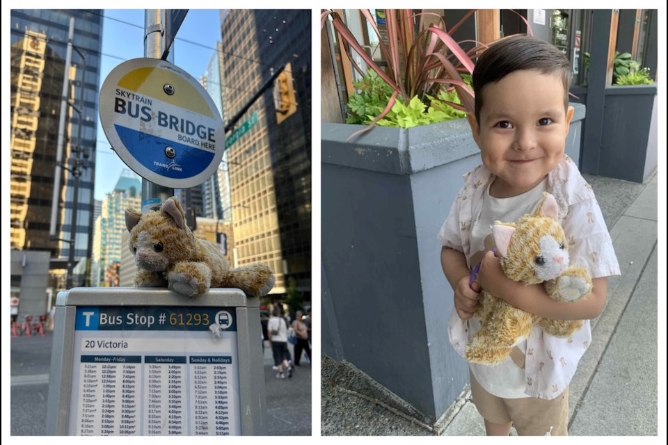 Alyssa Hamlet helped reunite three-year-old Jay with his favourite stuffed toy after he lost it on Granville Street in Vancouver, B.C., on June 9, 2025.