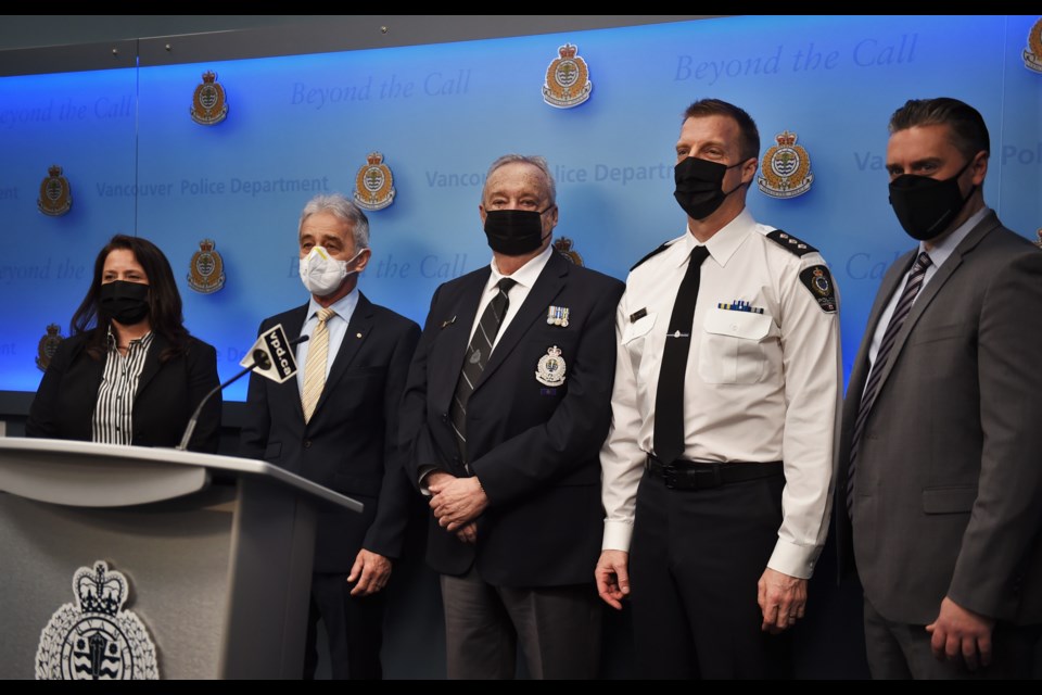 Detectives and others involved in identifying the boys killed in the Babes in the Woods case pose for a photo. From left to right: Detective Constable Aida Rodriguez, Dr. David Sweet, retired Unsolved Homicide Unit Detective Brian Honeybourn, Inspector Dale Weidman and  Detective Tim Russell.