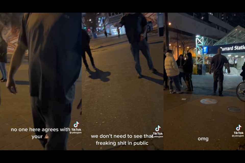 A video captures a man confronting a young gay couple on the street in downtown Vancouver.