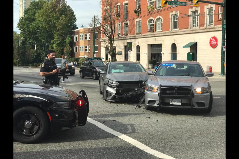 A crash has blocked off Granville Street between 11th and 14th avenues.