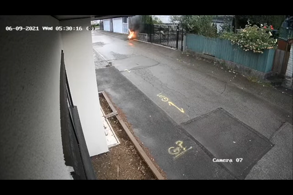 The resident collected videos from neighbours security cameras showing the fire being started and put out.