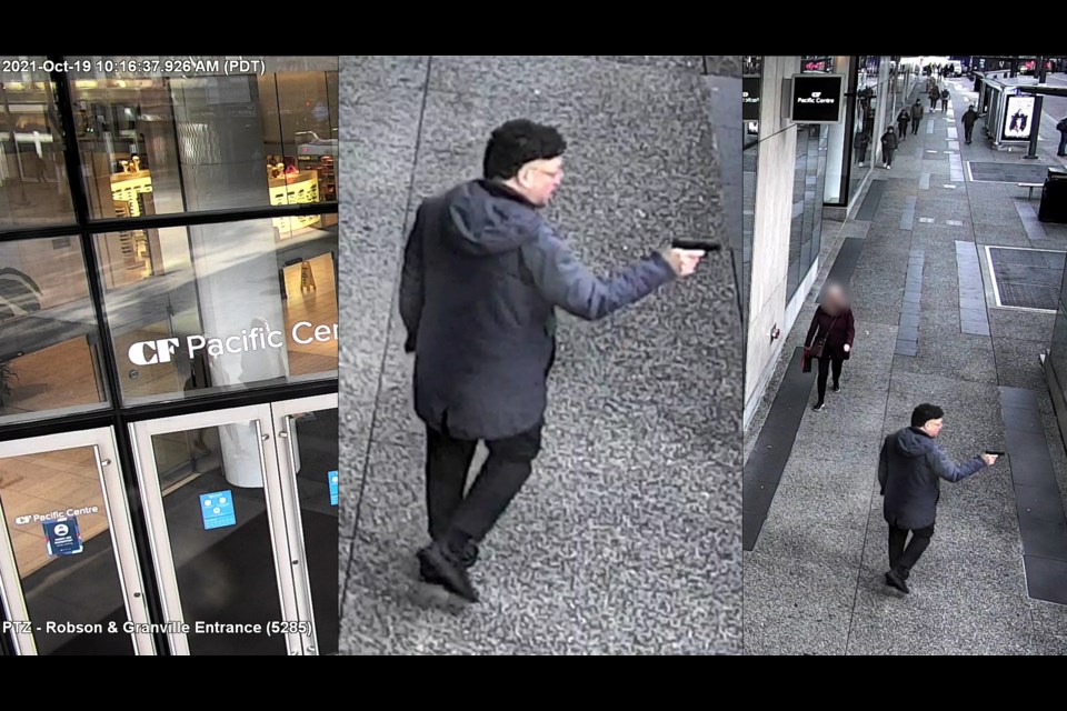 Police are looking for this suspect after he was seen in downtown Vancouver on Oct. 19 with a hand gun.