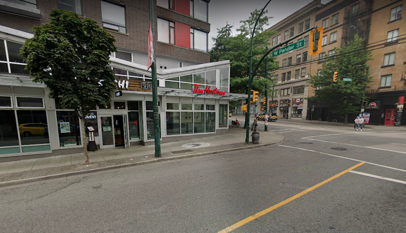 鶹ýӳpolice say an employee of a Tim Hortons in Vancouver's Downtown Eastside was assaulted by a customer in October 2021.