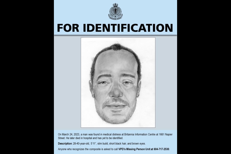 Vancouver police are releasing a composite sketch of a man who died on March 24 to seek the public's help in identifying him. 
