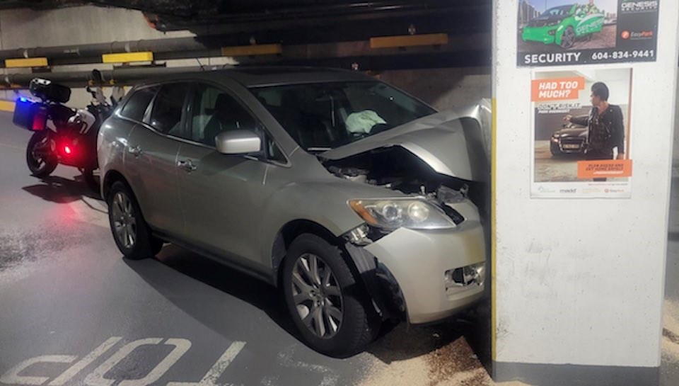 The Vancouver Police Department's Traffic Section shared a few images of the aftermath of the collision under the Vancouver Public Library on Twitter.