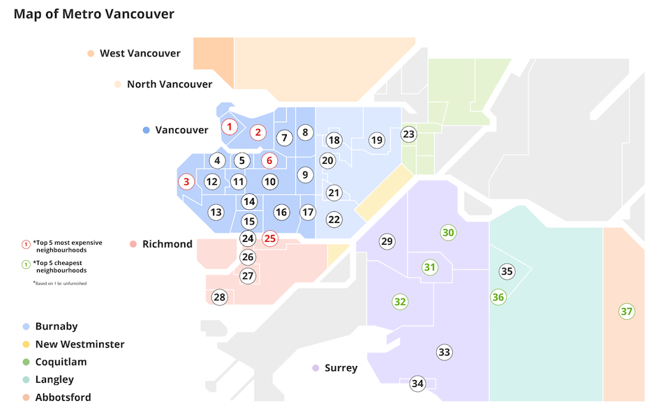 Metro Vancouver rent prices remain steep in June 2025, but several neighbourhoods around the region offer more economical options.