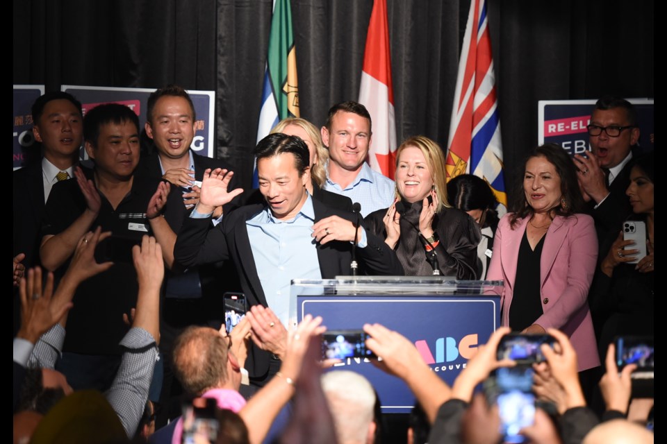Ken Sim celebrates ABC's win at the polls on Oct. 15, 2022.