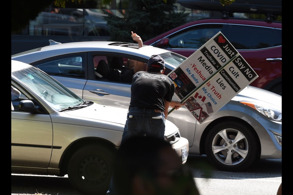 A driver showed his displeasure at the group.