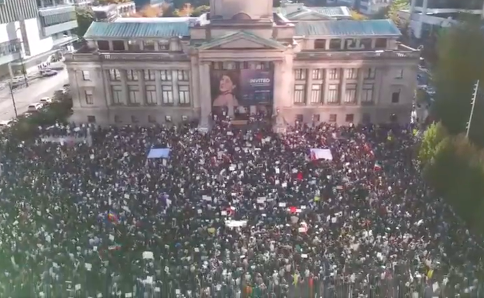 The Iran protests at the Vancouver Art Gallery have seen many people holding signs for Mahsa Amini. The UN human rights office started an investigation.