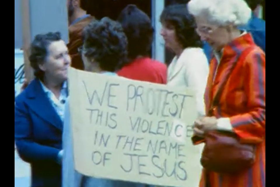 A sign protesting the showing of the film Caligula in 1981 in Vancouver. City of 鶹ýӳArchives Item # MI-252.