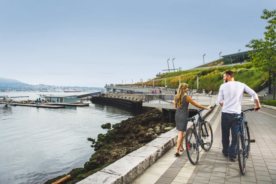 Tourism Vancouver Walking Bikes Along the Sea Wall