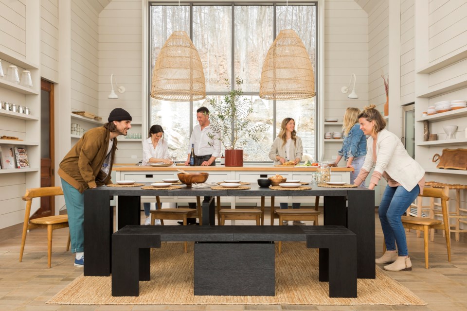 Transformer Table Dining Set in Canadian Dark Oak.