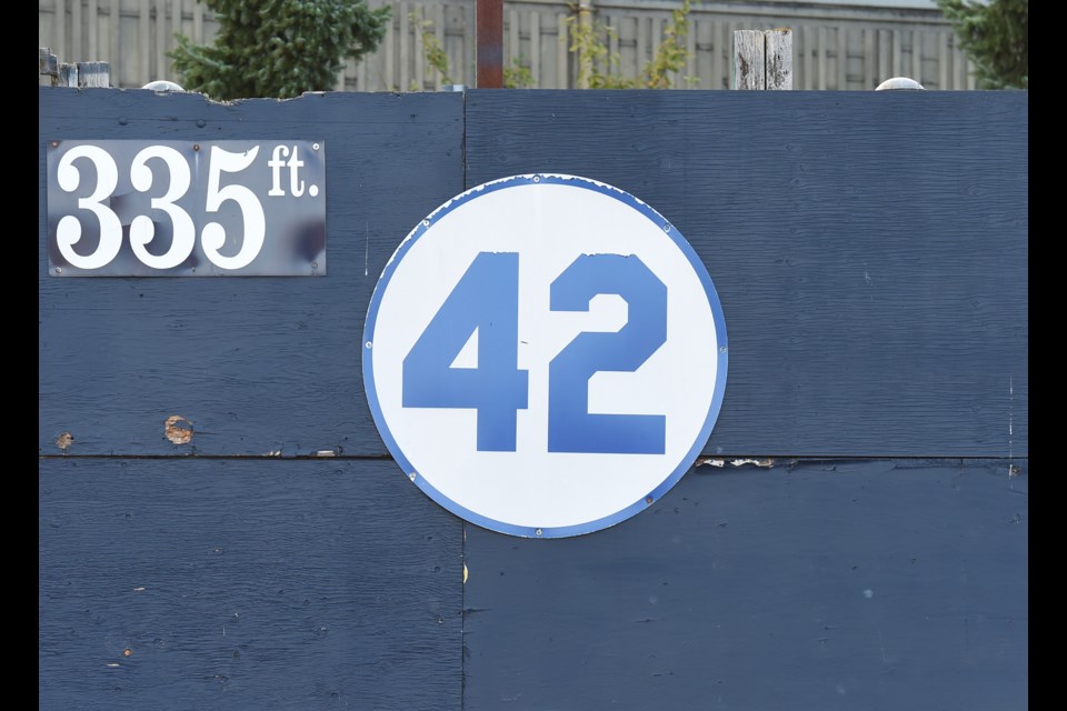 Jackie Robinson's number 42 at Nat Bailey Stadium in Vancouver