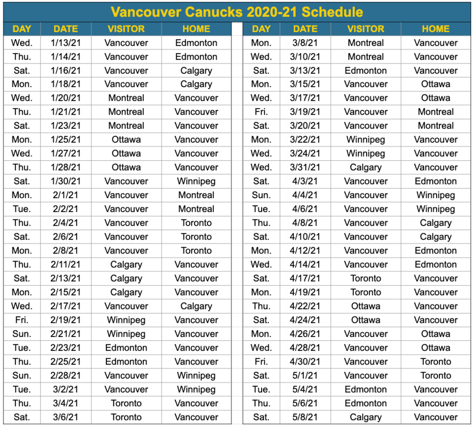 Vancouver Canucks 1996-97 Pocket Calendar Schedule