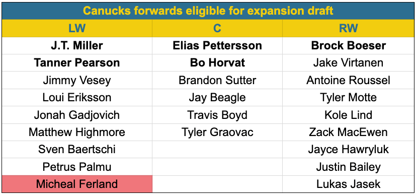 Canucks expansion draft forwards