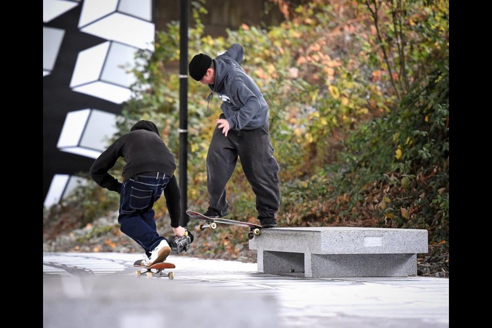 The Vancouver Skateboard Coalition set up granite benches under the Cambie Bridge as part of an event. Photo: Bob Kronbauer / Vancouver is Awesome